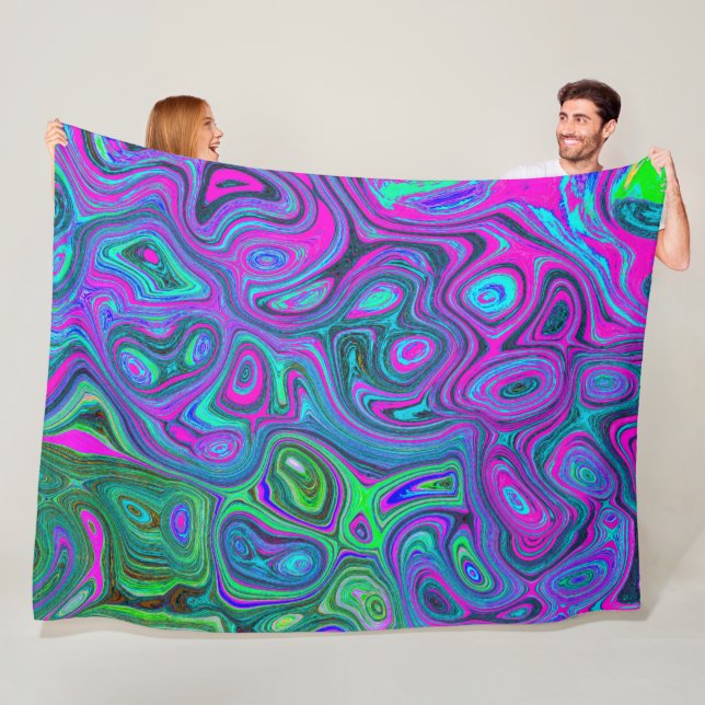 Cobertor De Velo Arte abstrato groovy mármore magenta e verde lima (In Situ)