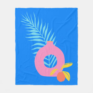 Cobertor De Velo Arte Botânica Boho Colorida de Frutas em Azul Bril