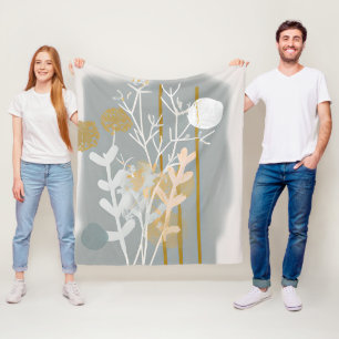 Cobertor De Velo Arte botânica minimalista abstrata cinza e dourada