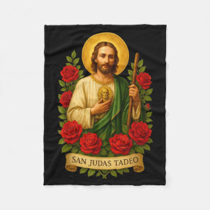 Cobertor De Velo Arte Católica de São Judas Tadeu Com Rosas Vermelh