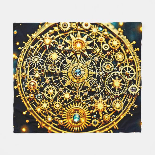 Cobertor De Velo Arte Celestial de Relógio Dourado (Frente (Horizontal))