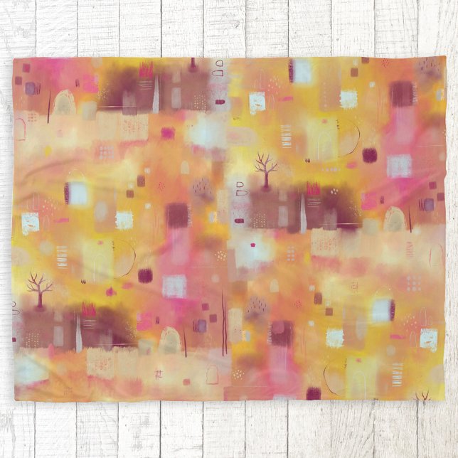 Cobertor De Velo Arte de Aquarela Abstrato Moderna (Yellow and pink abstract landscape painting art fleece blanket)