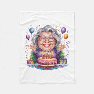 Cobertor De Velo Arte de Bolo de Aniversário de Senhora Idosa Anima