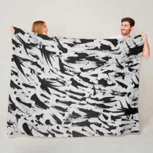 Cobertor De Velo Arte de Brushstrokes Abstrato preto e branco