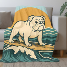 Arte de Cão Surfista Retro Azul Bulldog de Surf Co