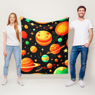 Cobertor De Velo Arte De Cartoon Cósmico De Tonalidade Quente