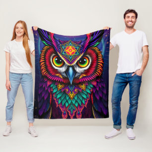 Cobertor De Velo Arte de Coruja em Vidro Pintado: Tons de Joia Geom