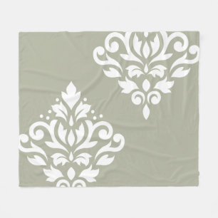 Cobertor De Velo Arte de Damasco em Branco sobre Verde