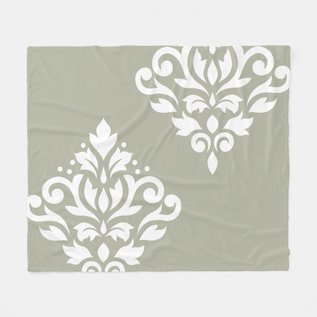 Cobertor De Velo Arte de Damasco em Branco sobre Verde (Frente (Horizontal))