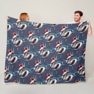 Cobertor De Velo Arte de desenho animado do tubarão de Natal Jaws