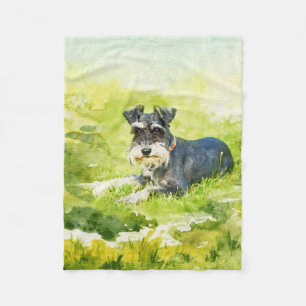 Cobertor De Velo Arte de Digitas da aguarela do Schnauzer diminuto