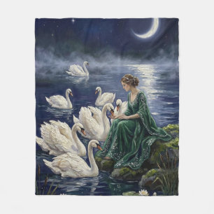 Cobertor De Velo Arte de Fantasia da Lua sobre o Lago das Cisnes Ce