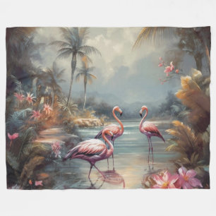 Cobertor De Velo Arte de Flamingo Tropical Vintage Laguna Flórida