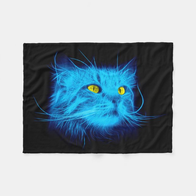 Cobertor De Velo Arte de Gato Neon Azul Legal - Design de Animal Re (Frente (Horizontal))