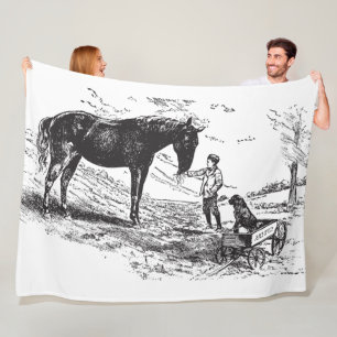 Cobertor De Velo Arte de Gravura de Menino Cavalheiro e Cachorro Vi