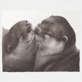 Cobertor De Velo Arte de Lontras Beijando - Design de Vida Selvagem
