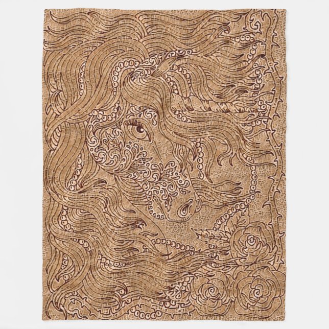 Cobertor De Velo Arte de madeira bordada do Unicórnio (Frente)