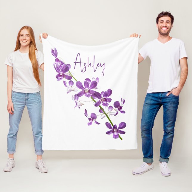 Cobertor De Velo Arte de orquídea de dendrobio roxa personalizada (In Situ)