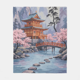 Cobertor De Velo Arte de Paisagem de Cerejeira em Pagode Japonesa