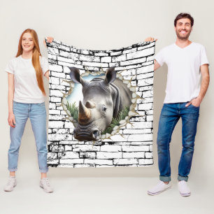 Cobertor De Velo Arte de Rinoceronte 3D na Parede – Safari Realista