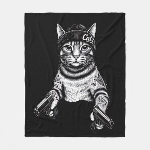 Cobertor De Velo Arte de Tatuagem de Gato Gangster   Kitty de Stree
