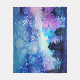 Cobertor De Velo Arte do Espaço de Aquarela: Árvores do Céu Noturno