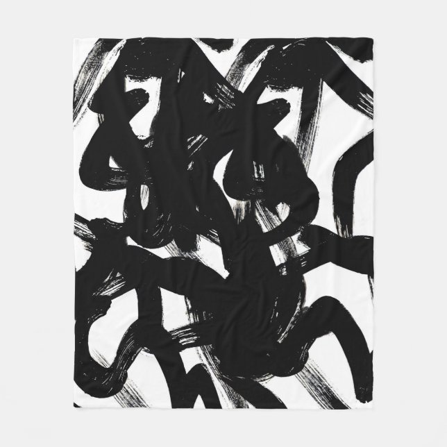 Cobertor De Velo Arte Dourada Luxuosa: Traço Preto Abstrato. (Frente)