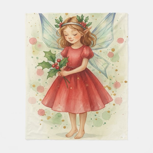 Cobertor De Velo Arte em Aquarela de Fada de Natal Feriado (Frente)