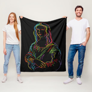 Cobertor De Velo Arte em linha abstrata da Mona Lisa em néon