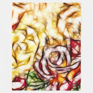 Cobertor De Velo Arte Floral Abstrata Amarela Luz Rosa Brilho