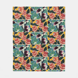 Cobertor De Velo Arte Floral Abstrata Vibrante Magenta e Laranja