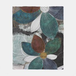 Cobertor De Velo Arte Floral com abstrato Linear com Petais Negros