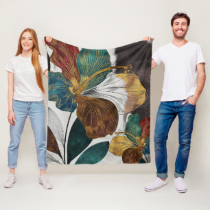 Cobertor De Velo Arte Floral de Linha Dourada abstrato com Petinhas
