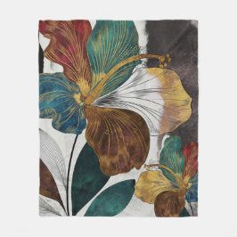 Cobertor De Velo Arte Floral de Linha Dourada abstrato com Petinhas