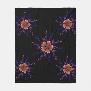 Cobertor De Velo Arte Floral Folclórica Caprichosa em Cobre e Roxo 