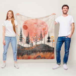 Cobertor De Velo Arte Folclórica Florestal de Outono em Cobre e Lua