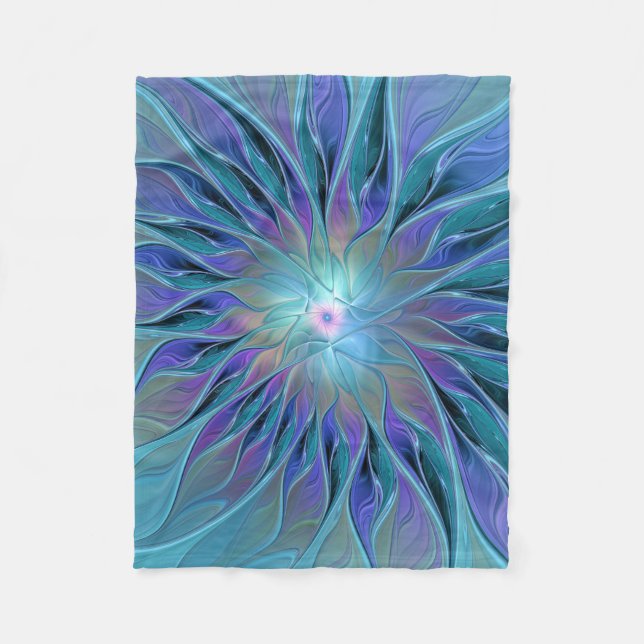 Cobertor De Velo Arte Fractal Abstrato de Sonho Roxo Azul (Frente)