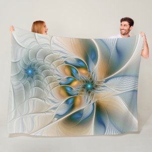 Cobertor De Velo Arte Fractal, Abstrato Fantasia, Com Azul