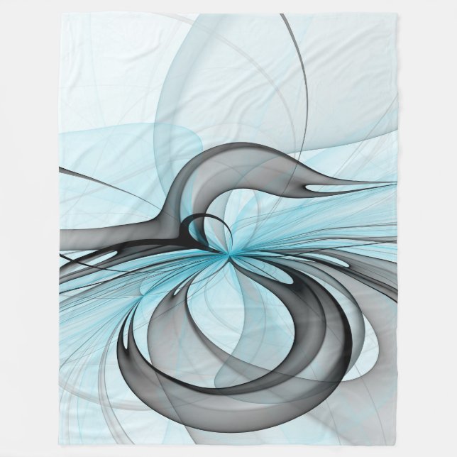 Cobertor De Velo Arte Fractal Moderna Abstrata Antracite Cinza Azul (Frente)