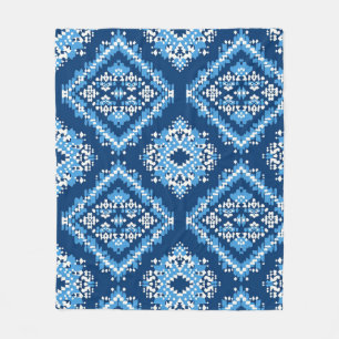 Cobertor De Velo Arte Geométrica Aztec Blue Knted