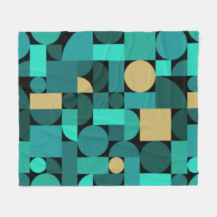 Cobertor De Velo Arte Geométrica Retro Verde Azul Dourado