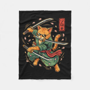Cobertor De Velo Arte Japonês de Anime Samurai Gato Três Espadas