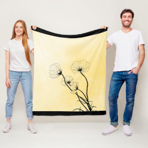 Cobertor De Velo arte linear floral de orquídea em amarelo