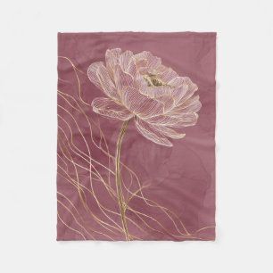 Cobertor De Velo Arte Linear Floral em Dourado Rosa Empoeirado Eleg