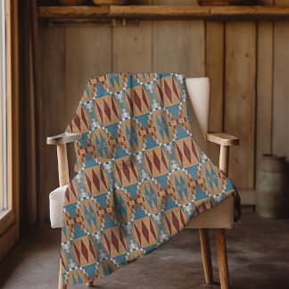 Cobertor De Velo Arte Mosaica Tribal Vermelha Escura Azul Taupe Cas