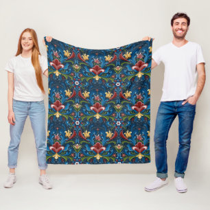 Cobertor De Velo Arte Popular Escandinava Padrão Floral Azul