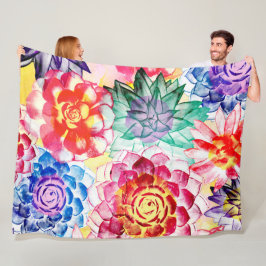 Cobertor De Velo Artes Criativas de Plantas Suculentas em Aquarela