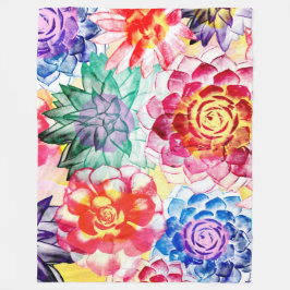 Cobertor De Velo Artes Criativas de Plantas Suculentas em Aquarela