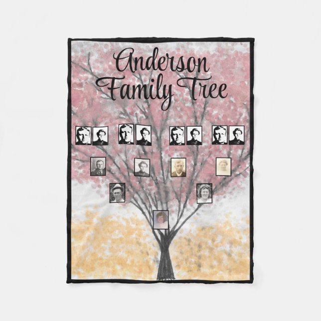 Cobertor De Velo Árvore da Família Folha Vermelha com Aquarela Foto (Frente)