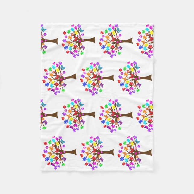 Cobertor De Velo Árvore de Consciência do Autismo (Frente)